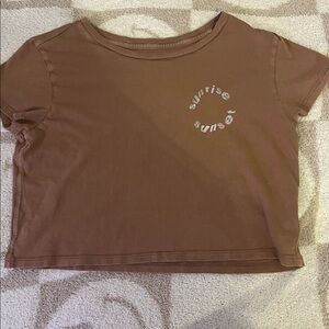 Aerie Brown Crop Top with Sunrise Sunset Print